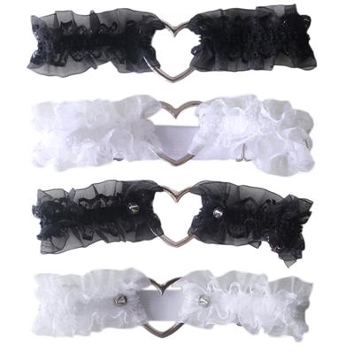Women Girls Sweet Ruffled Lace Garter Belt Metal Heart Wedding Leg Harness Gothic Punk Kawaii Stretchy Thigh Ring Clubwear