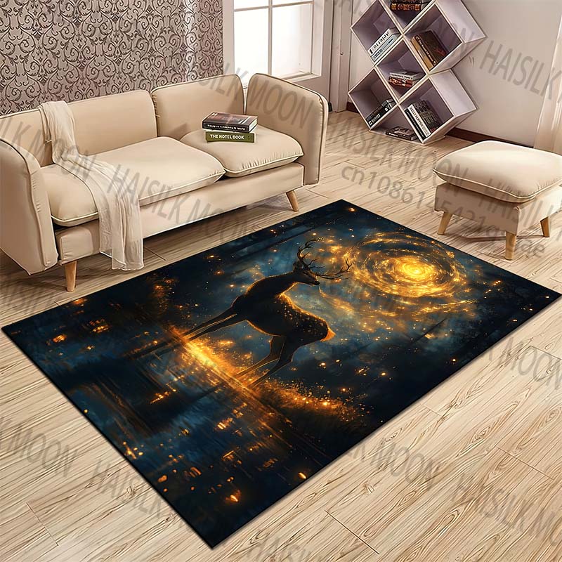 Enchanted Forest Deer Night Carpet for Living Room Bedroom Bedside Floor Mat Cloakroom Children Play Mat Area Rug Large Size