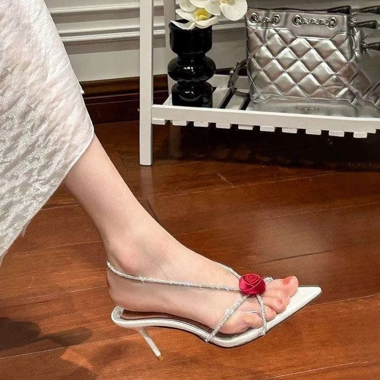 Fashion Summer Female Sandals Women Slippers Sexy Open Toe Fish Mouth Slippers Ladies Rhinestone Bowknot Slides Shoes Plus Size 42