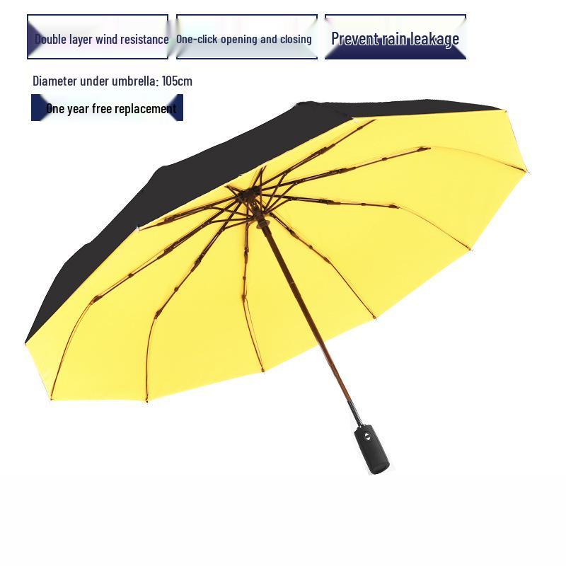 Umbrelă pliabilă automată, dublu strat, rezistentă la vânt - 10 spițe, unisex, pentru soare și ploaie, stil business creativ