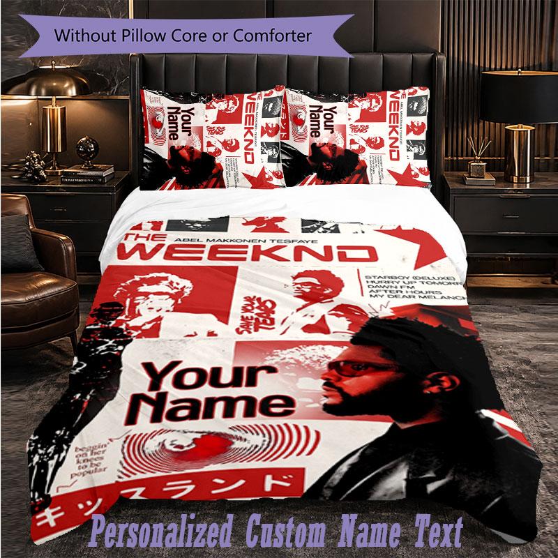 Personalized 3Pcs Bedding SetThe Weeknd Custom Text Duvet Cover Pillowcase Set Bedroom Gift