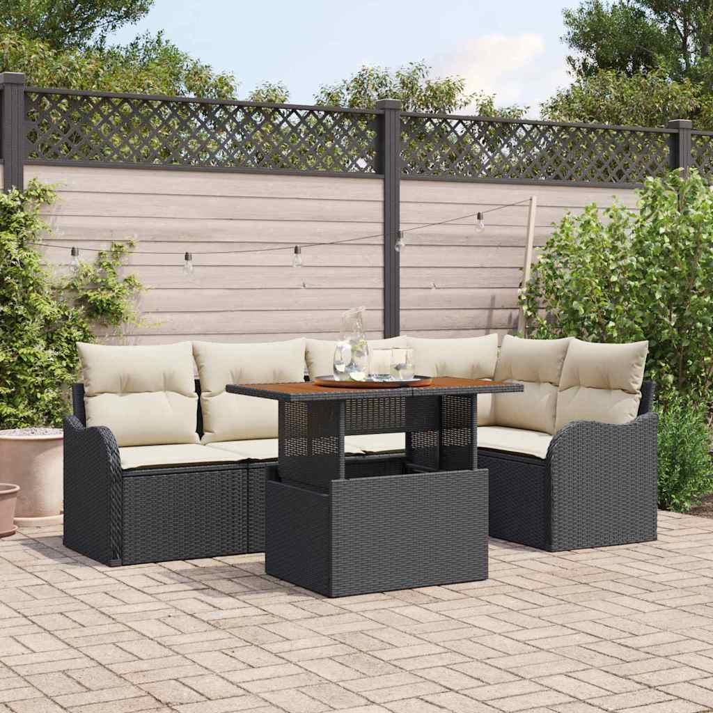 Garden Sofa Set with Storage 6 pcs Black Poly Rattan