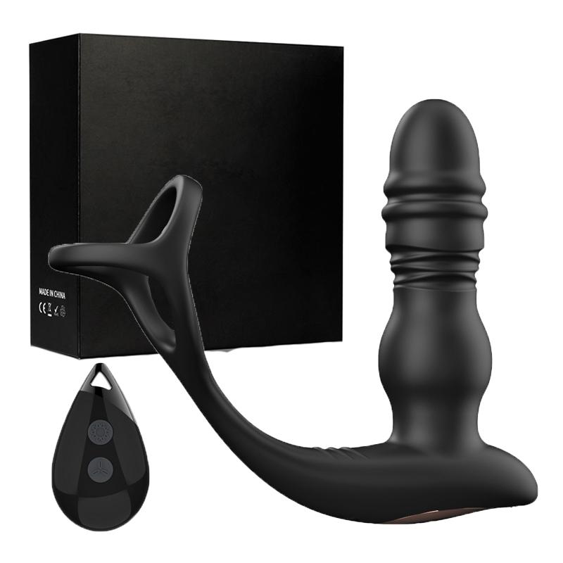 Thrusting Anal Plug Vibrator Wireless Control Male Prostate Massager Delay Ejaculation Lock Rings Butt Plug Sex Toys for Men