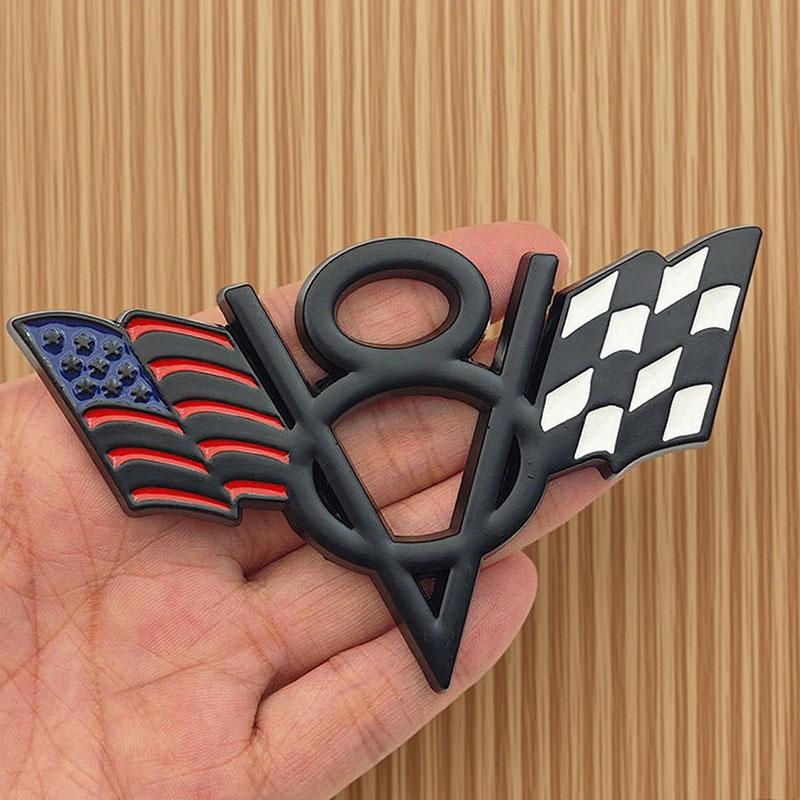 3d Metal American V8 United Kingdom Germany USA National Flag Logo Car Bumpers Side Badge Rear Trunk Sticker ID Plate Sticker Car Accessories