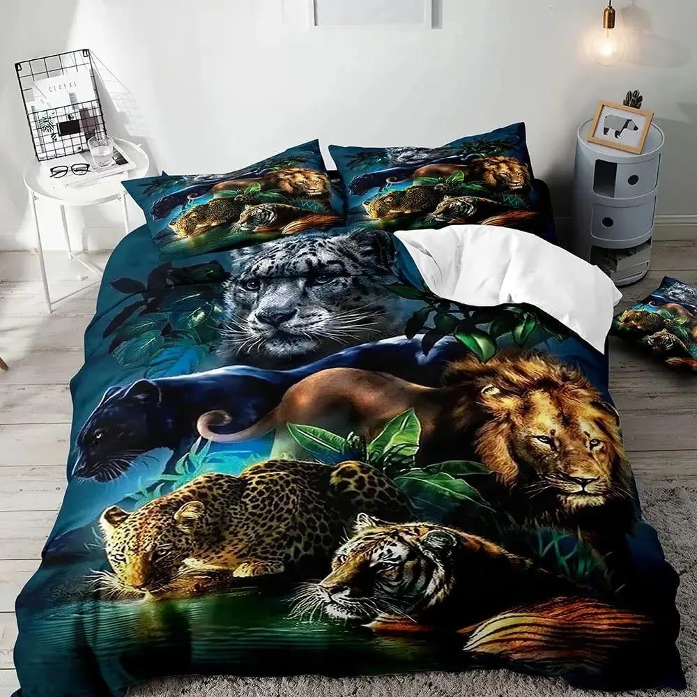 Lion Duvet Cover Set KingAfrican Safari Animal Black Bedding SetCouples Comforter CoverQuilt CoverRomantic Lion Couple Gifts