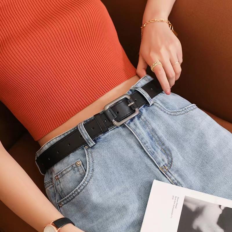 Men'S Black Belt Young And Middle-Aged Women'S Retro Pin Buckle Belt Casual Jeans Belt