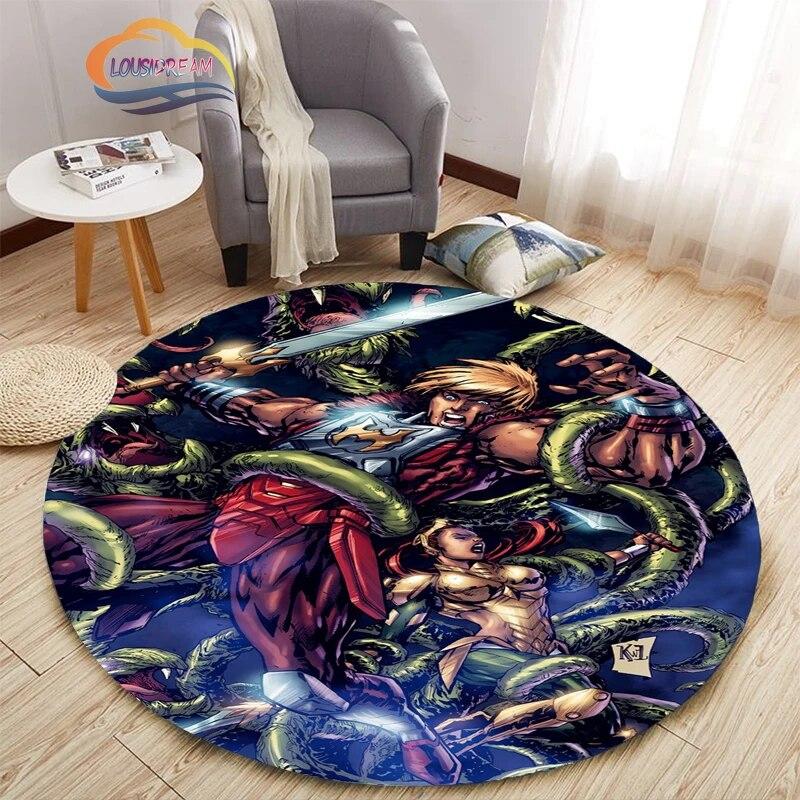 Adventure Animation Masters of the Universe Round Carpet and Rug Cartoon He-Man Pattern Home Decor Anti-slip Mat Yoga