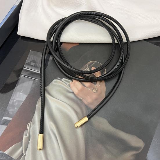 Dámské tenký pásek kulatý pás z umělé kůže šněrování elastický pás bunda svetr pas ozdobný pásek k outfitu příslušenství