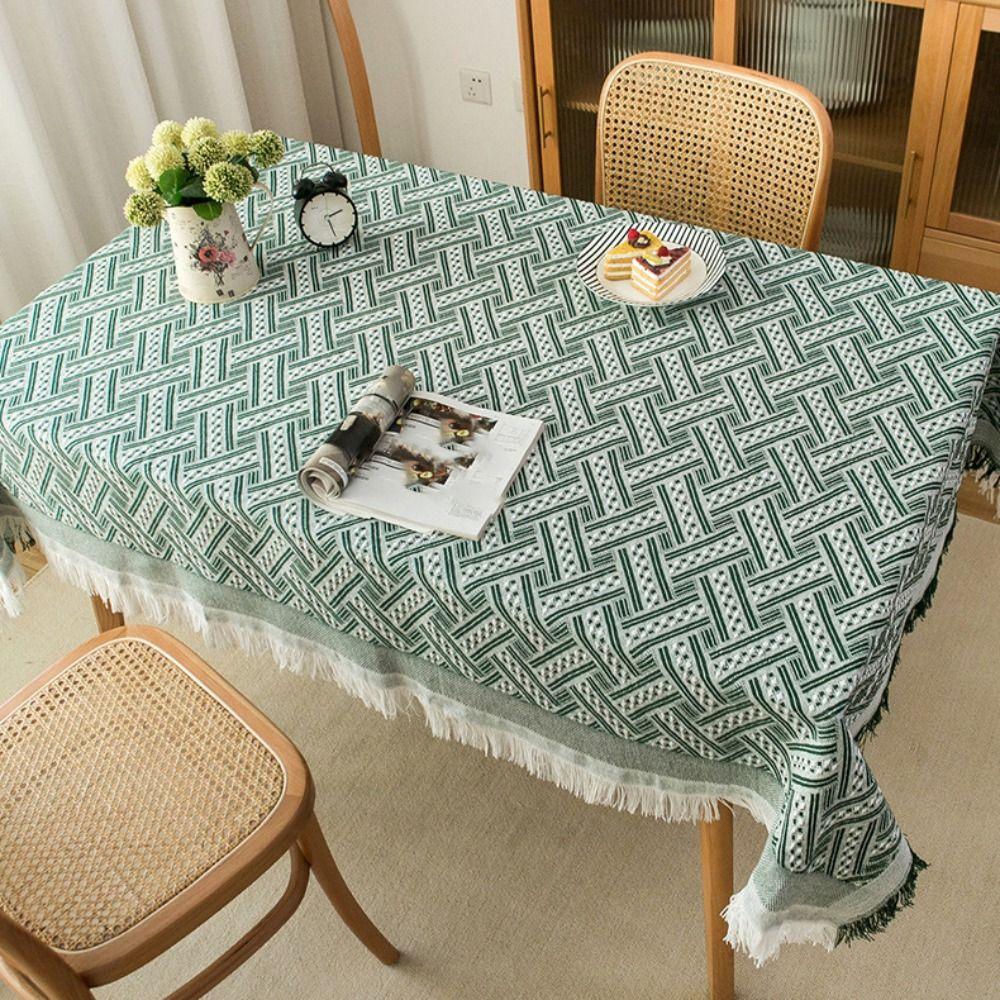 French Rustic Interweaving Grid Tablecloth Rectangular Coffee Table Mat Table Cover Dining Table