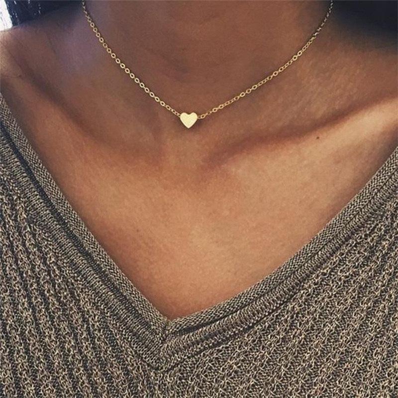 Punk Thick Lock Chain Heart Shape Pendant Choker Necklace For Women Retro Color Metal Neck Chain Female Jewelry Gift