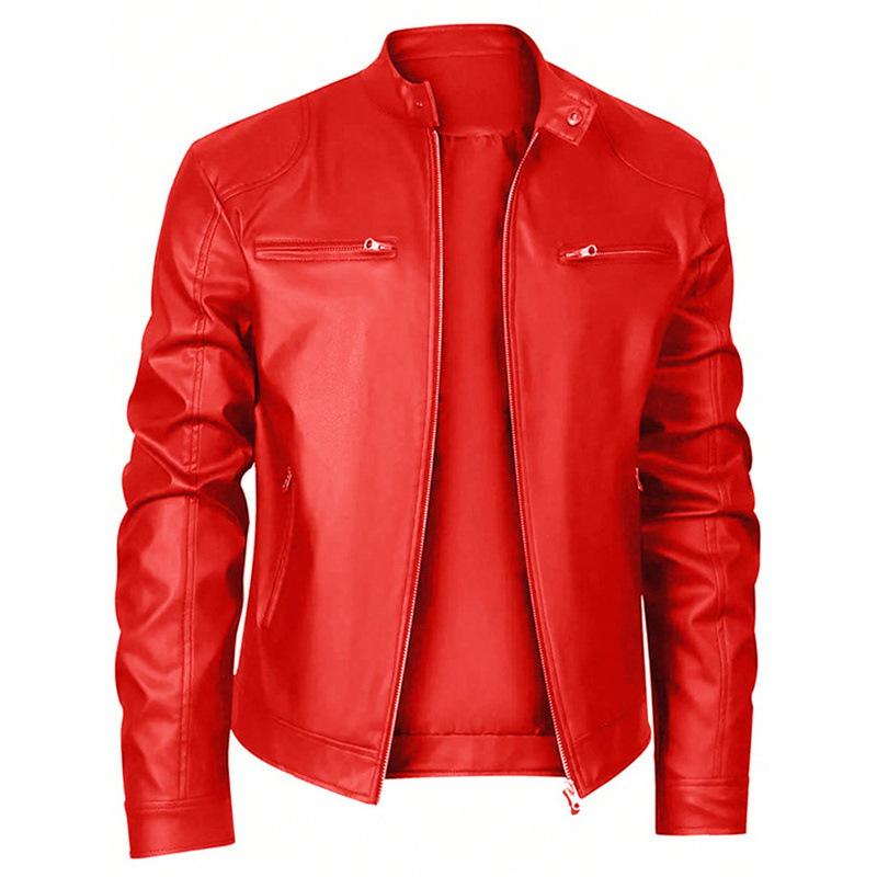 European and American men's clothing men's leather jacket male teen stand-up collar punk men's locomotive leather jacket plus logo
