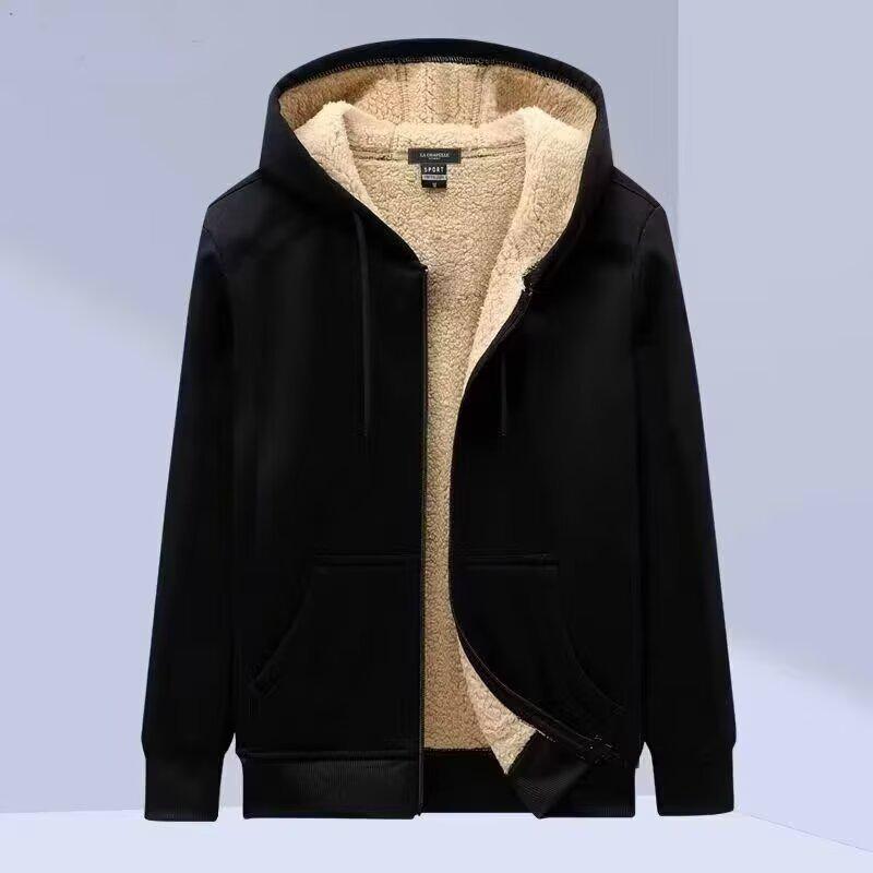 Men's Lambswool Hooded Sweatshirt - Thick Warm Loose Fit Cardigan, Plus Size, Autumn/Winter.