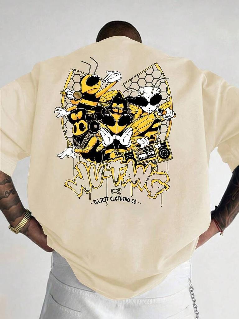 Hot UnisexS Casual Graphic Tee LooseFitting Short Sleeve Round Neck Bees Skull Design Summer Outdoor Wear Casual Outdoor Wear