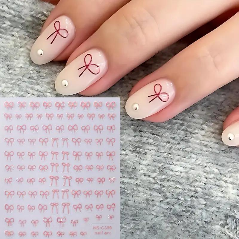 1 szt. Czarno-białe różowe mini kokardki projekt naklejki na paznokcie samoprzylepne wstążki koronkowe kokardki motyle naklejki dekoracja paznokci