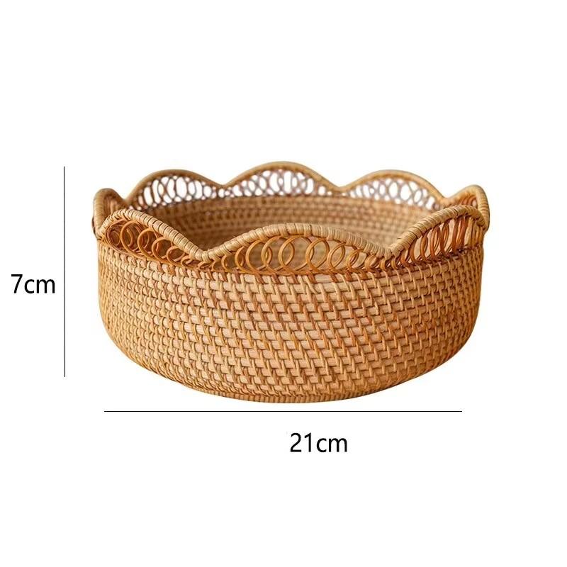Hand-Woven Fruit Storage Basket Rattan Storage Tray Wicker Baskets Bread Food Breakfast Display Box Handicrafts Home Decoration