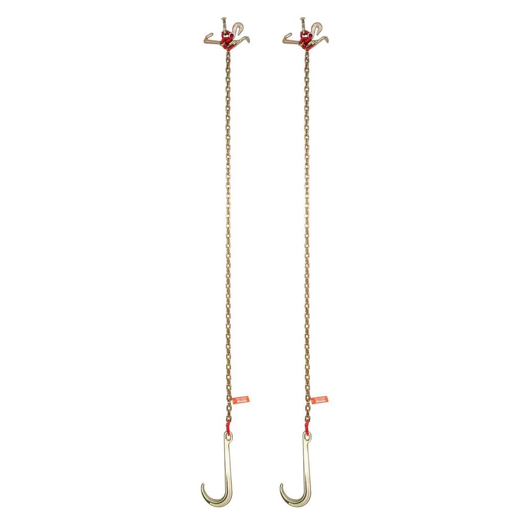2PCS 5/16"x6' G80 Tow Chain 15" J Hook Long Shank RTJ & Grab Hooks Wrecker