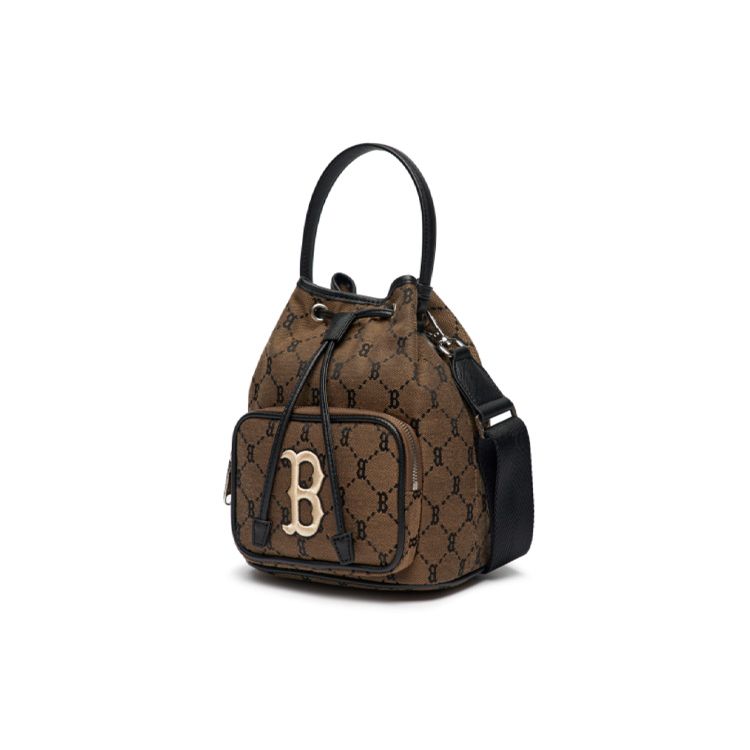 MLB Monogram Series Vintage Full Print Boston Red Sox Drawstring Polyester Bucket Bag Women bags Brown 3ABMS011N-43BGD