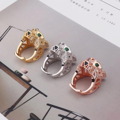 Nuovo Anello Personalizzato e Prepotente con Testa di Leopardo con Occhio Verde Pieno di Diamanti, Anello alla Moda con Testa di Leopardo, Bracciale Stile Coppia