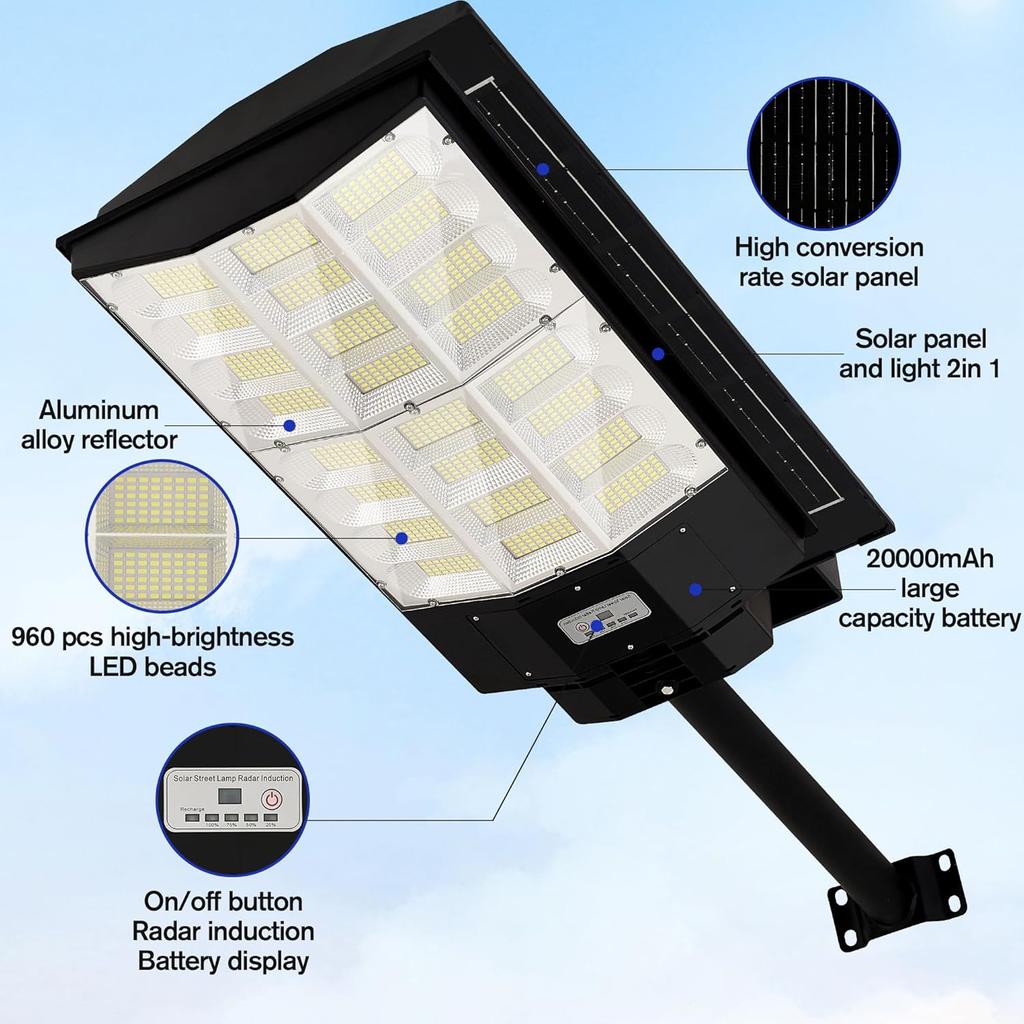 8200W Solar Street Light with Motion Sensor, 8200LM Outdoor Waterproof LED Flood Light for Garden, Yard, Parking Lot