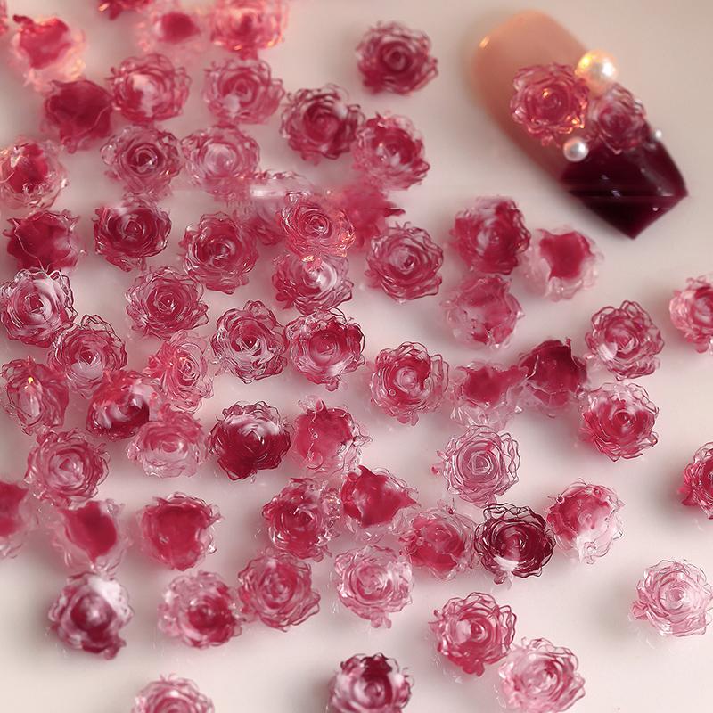 50Pcs 3D Resin Flowers Nail Art Charms Accessories Rose Camellia Nail Decor Diy Nails Decoration Materials Manicure Salon Supply