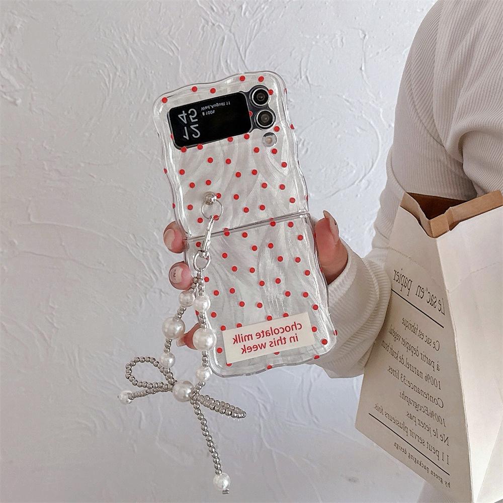

Luxury Bow Feather Yarn Case For Galaxy Z Flip 5 4 3 Wrist Lanyard Cover For Samsung Z Flip4 z flip 3 Heart Hand Strap INS Case For Samsung Z Flip 4