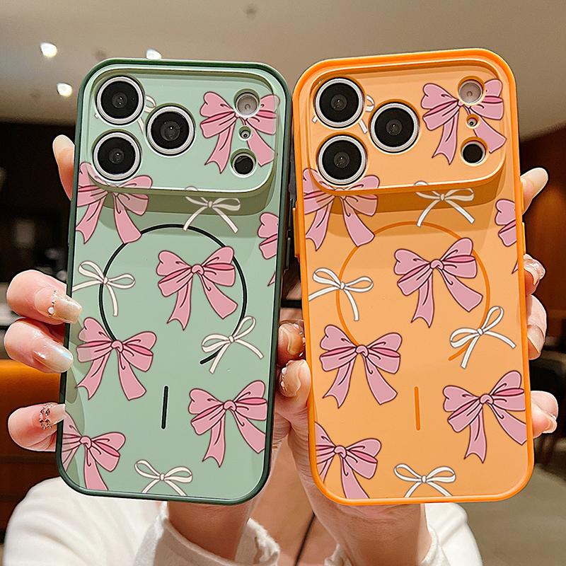 Magnético Para Magsafe Funda Para iPhone 17 Pro Max Patrón de Lazos Rosas Cubierta con Sensación de Piel Para iPhone 16 15 14 13 Pro Max