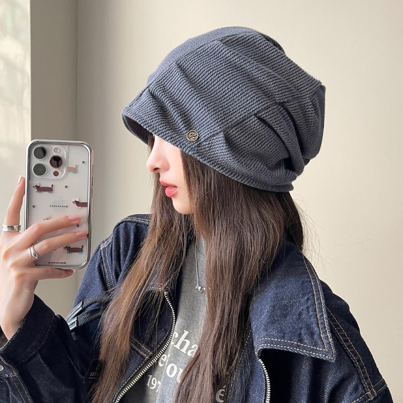 Women's Hat with Big Head Surround Baotou Hat Early Autumn Thin Face Showing Small Cold Hat Korean Version Versatile Pile Hat Trendy