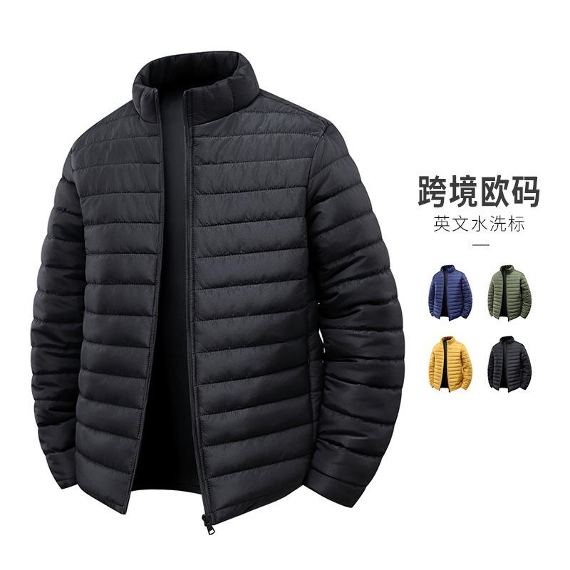 European Size Ribs Clothes Men's Winter Loose Stand-up Collar Plus Cotton Casual Solid Color Cotton-padded Jacket Men's