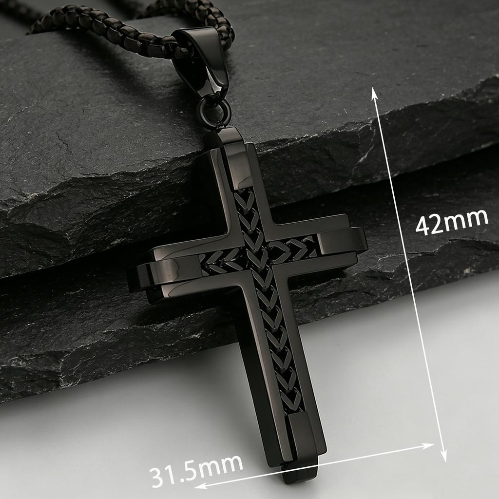 Men's Two-Tone Braided Cross Pendant Hypoallergenic Stainless Steel Religious Faith Jewelry for Boyfriend