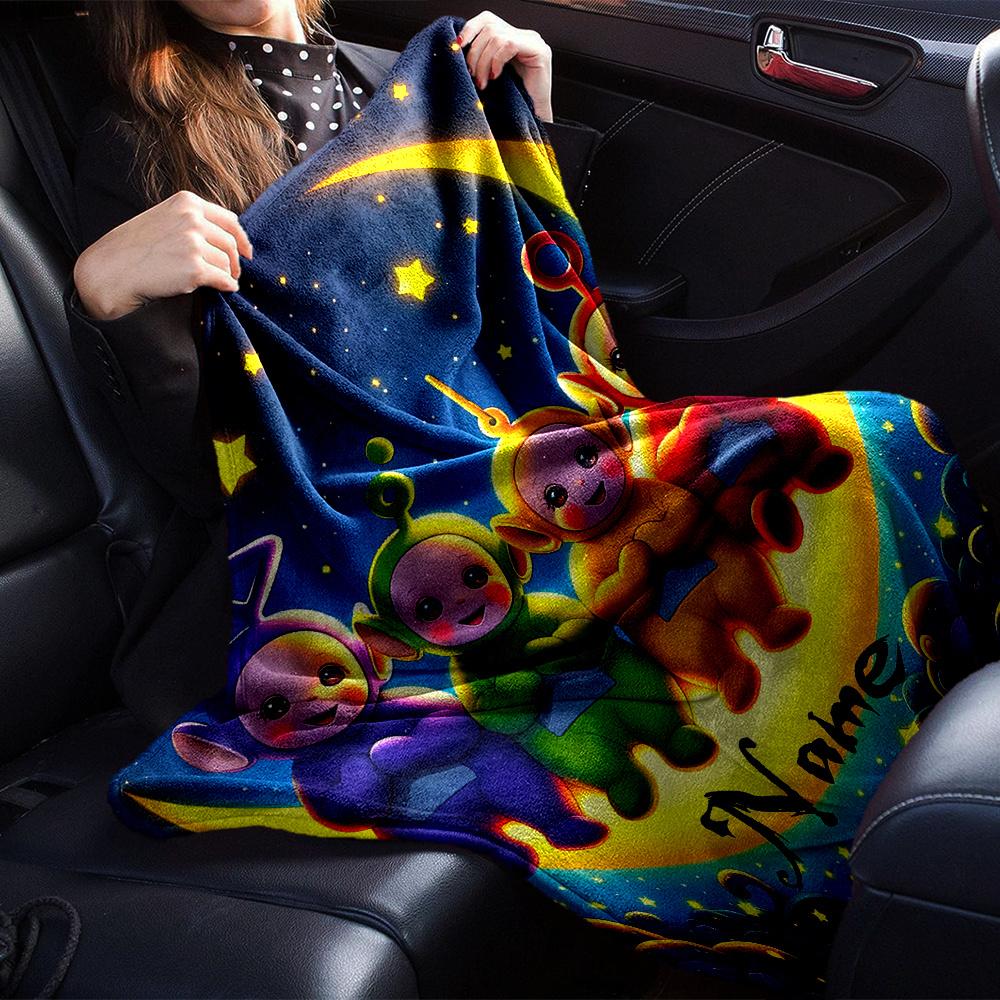 Teletubbies Moon Stars Blanket Soft And Cozy Custom Name Gift For All Holidays Home Decor Office Nap Outdoor Holiday Gift Playful Design Polyester