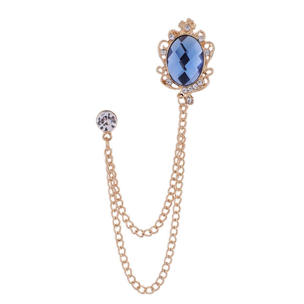Fashion Tassel Chain Brooch Anti Discoloration Crystal Brooches Crown Gemstone Brooch Retro Shirt Collar Lapel Pins For Business
