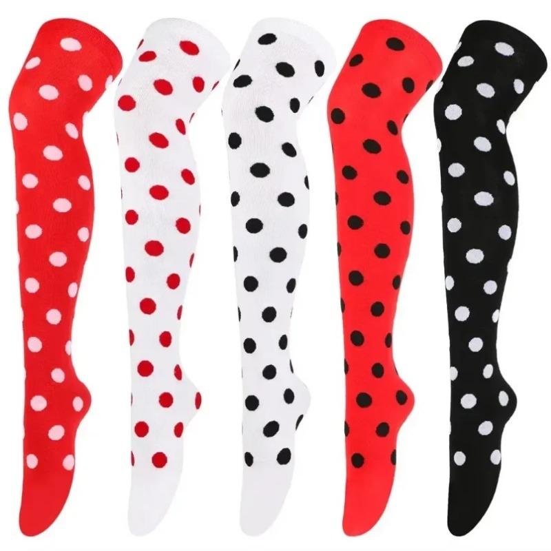 Long Socks Womens Over Above Knee Striped Thigh High Stockings Polka Dot Ladies Black White Pink Cosplay Lolita Harajuku Y2k