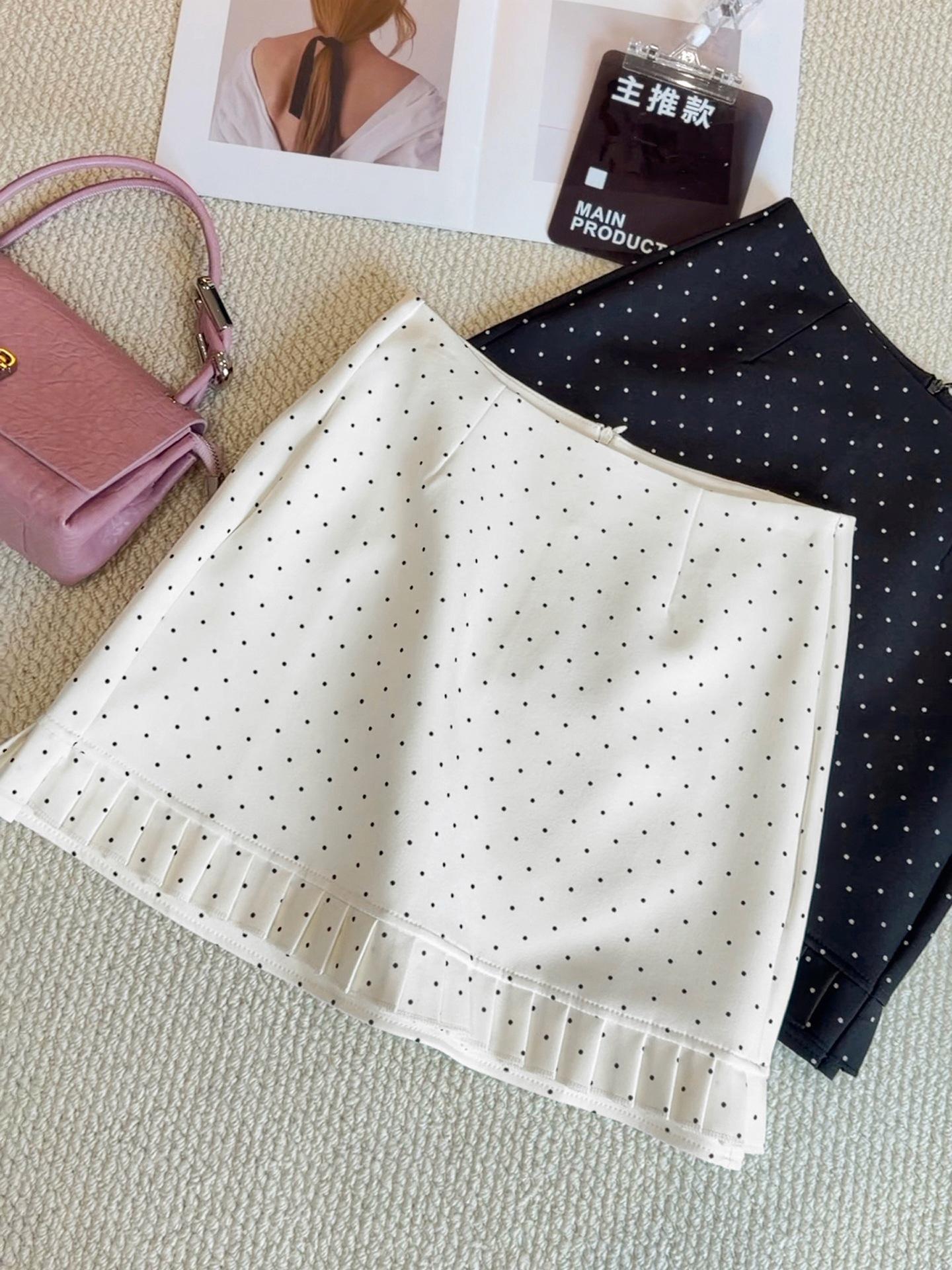 

Женская укороченная юбка-трапеция в корейском стиле для миниатюрных, в горошек, с кружевом, с высокой талией, стройнящая - Летний новый универсальный дизайн Small