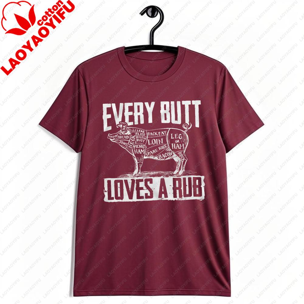Every Butt Loves A Rub Funny Bbq Grilling Tshirt Vintage Pig Cut Chart Graphic Tshirt Unisex Summer Crewneck Cotton Short Sleeve
