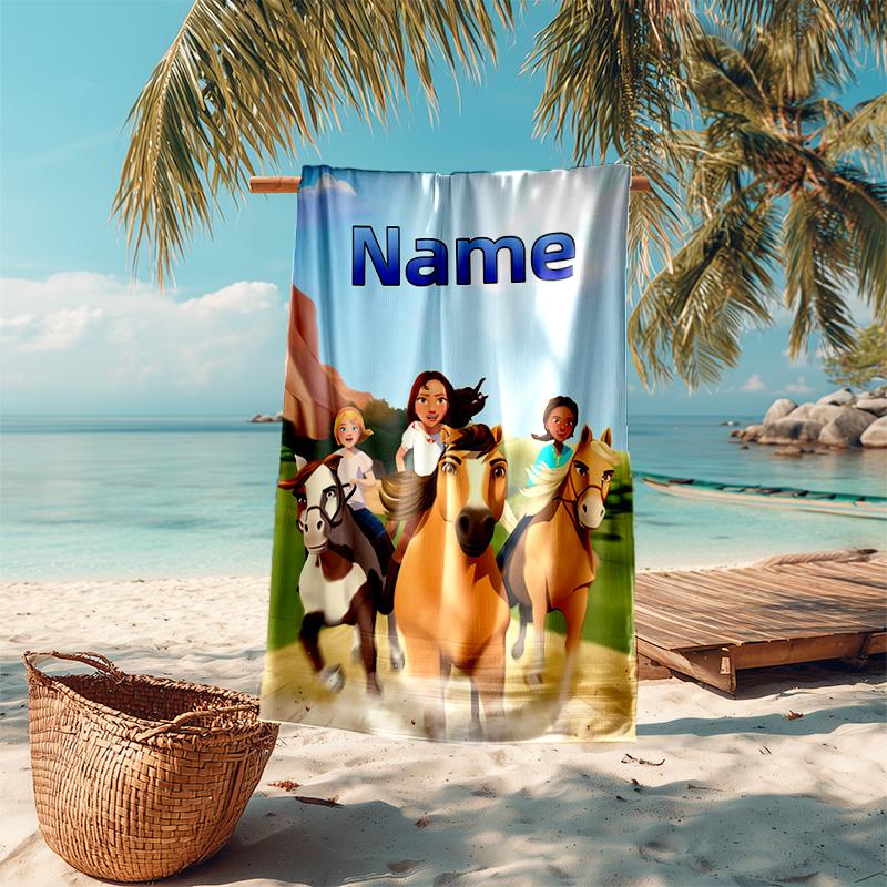 Asciugamano da spiaggia personalizzato con motivo Spirit Riding Free - morbido, assorbente, ad asciugatura rapida, perfetto per nuoto, campeggio e bagni