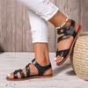 Fashion Summer New Sandals Women Fashion Round Head Open Toe Breathable Color Word with Soft Soles Anti-slip Wear-resistant Flat Shoes