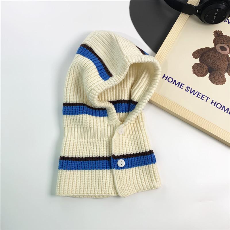

Kids Autumn-Winter Warm Thick Knit Hat Scarf Set Versatile Wool Knitted Ear Protector Cap Skullies For Boys And Girls as the picture