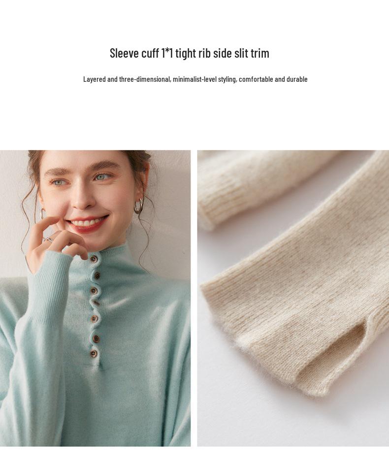 2025 Women's Cashmere Wool High Neck Multi-Button Sweater - Autumn Winter Solid Design