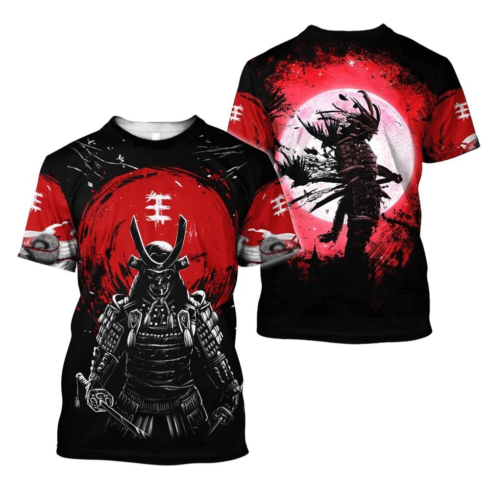 Japanese Harajuku Printing T Shirt For Men Fashion Samurai Mask Graphic T shirts Summer Leisure O-neck Pullover Oversized Tops