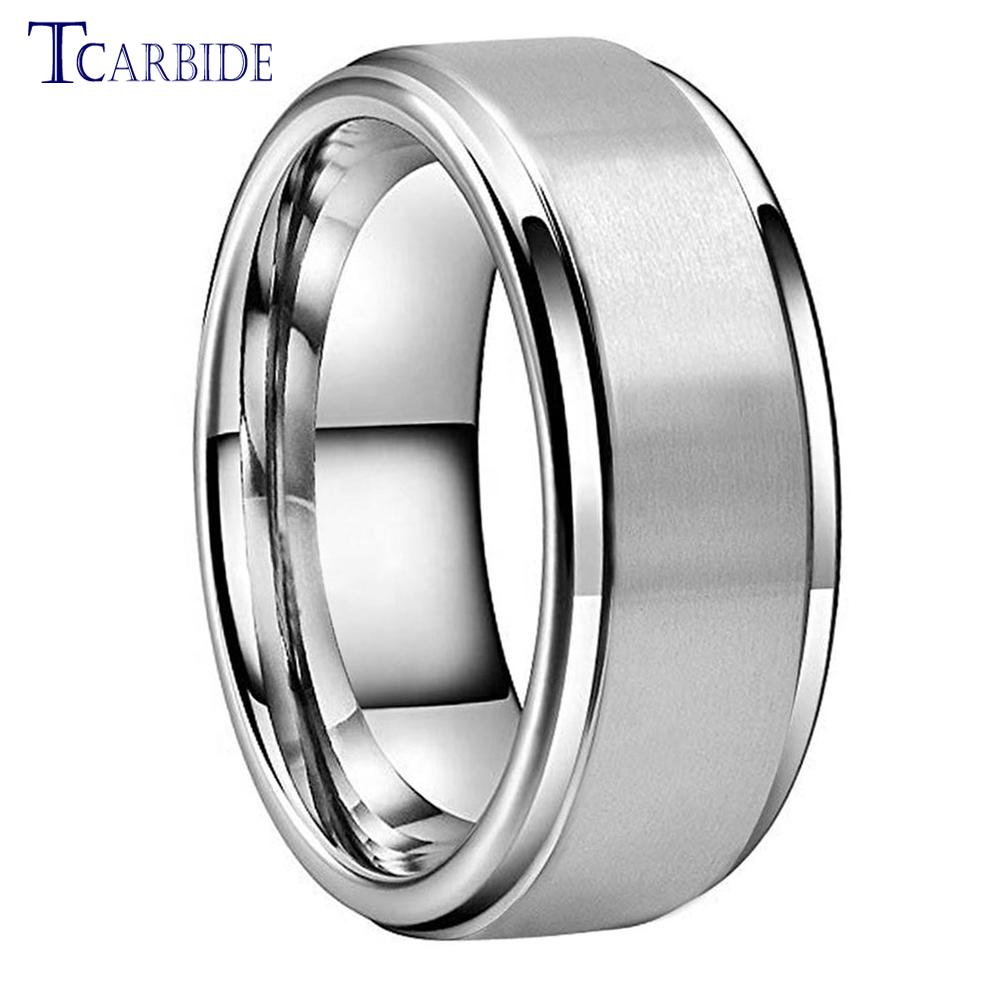 Dropshipping 8mm Stainless Steel Wedding Ring Men Women Daily Life Gift Jewelry Grooved Beveled Brushed Comfort Fit