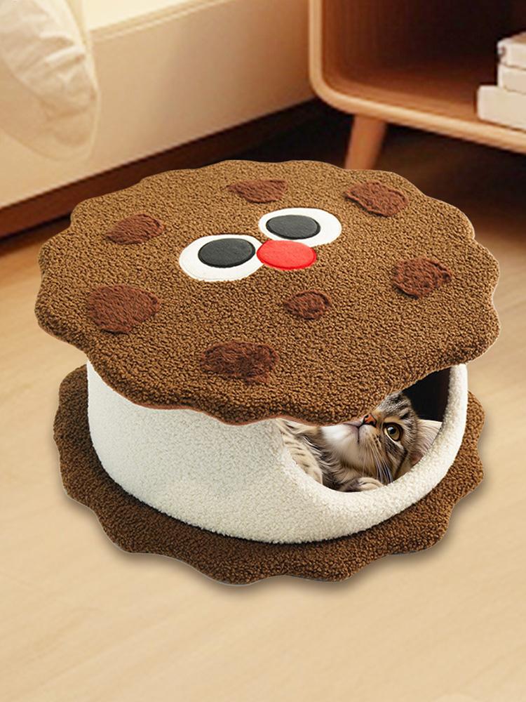 Cat Cave Cookie Designed Kitten Bed Washable Warm Hideaway for Small Pet Puppy Kitten Home Sleeping Apartment Play Indoor Hiding