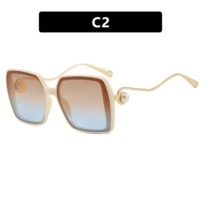 Women's Sunglasses, Fashionable Square Large-frame Sunglasses, Pearl-decorated Sunglasses.