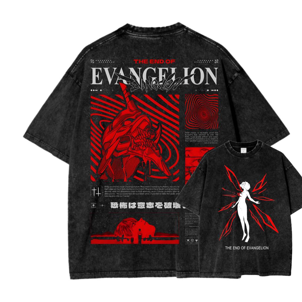 Neon Genesis Evangelion Anime Lover Washed T-shirt Year Round Clothing High Quality Personality Clothes Plus Size Unisex New Model Couples Tee