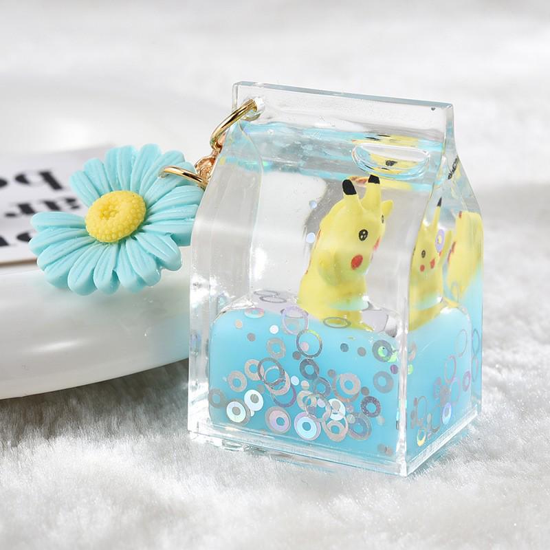 Quicksand Pikachu Couple Keychain - Cute Acrylic Bag Accessory & Car Pendant