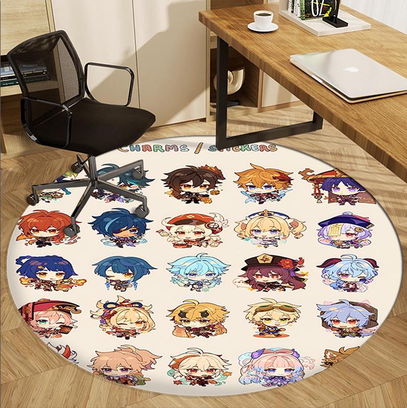 Genshin Impact Muster Runder Teppich, Innen-/Außenmatte, für Picknick, Spielzimmer, Schlafzimmer, Büro, Wohnzimmer, Heimdeko Teppich, Geburtstagsgeschenk