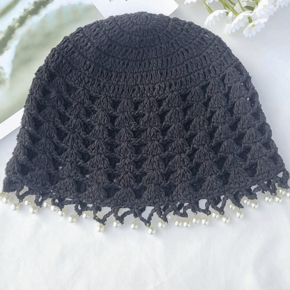 Beads Tassels Knit Beanies Sweet Weave Cap Retro Crochet Hollow Knitted Hat  Outdoor