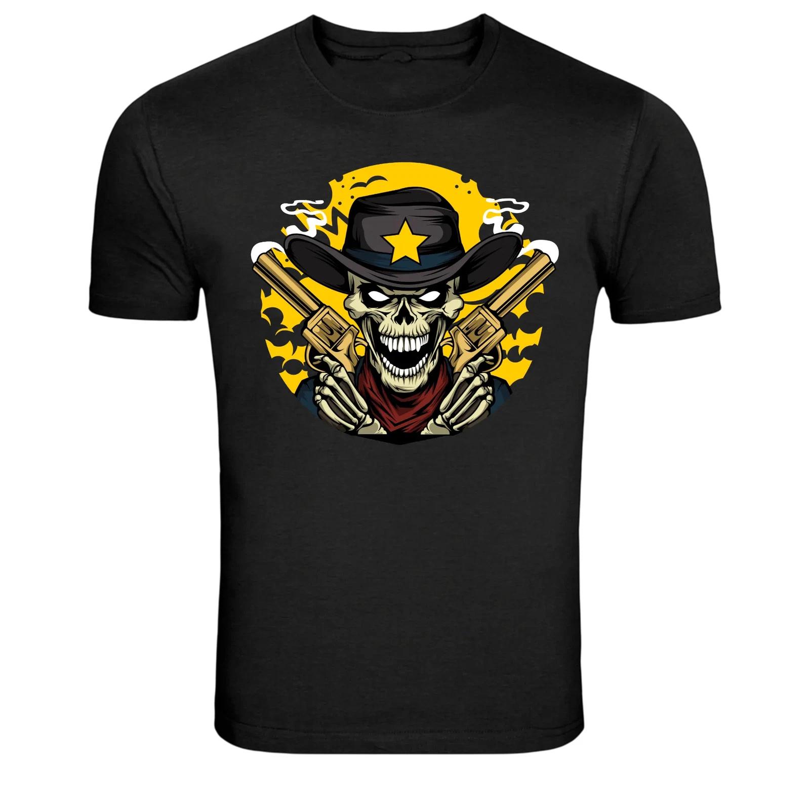 Outlaw Skeleton Cowboy Dual Revolvers Western Graphic T-Shirt M