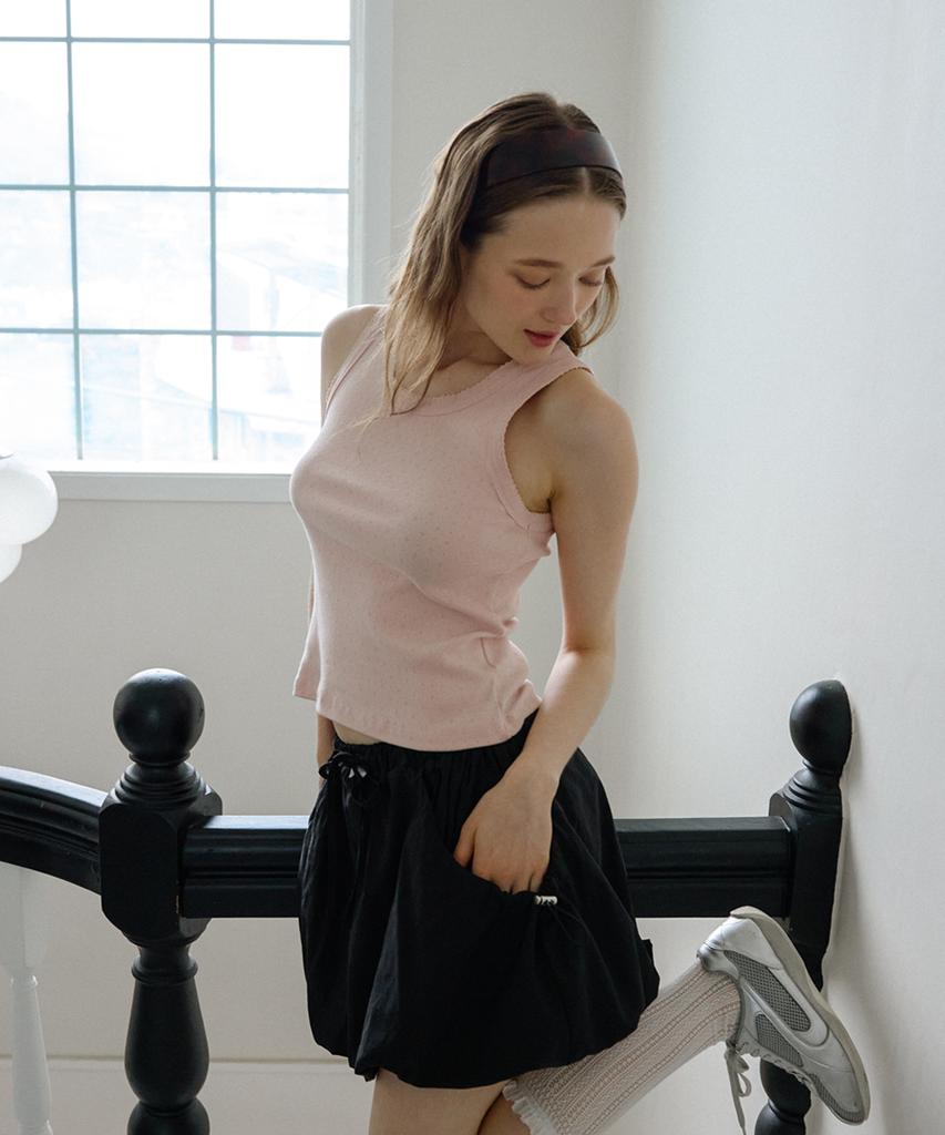 Leteoli Nylon String Balloon Mini Skirt_Black