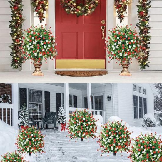 Artificial Camellia Topiary Ball Trees UV Resistant Faux Camellia Shrubs with Stake Realistic Fake Plants Bushes for Front Door Farmhouse Porch Garden