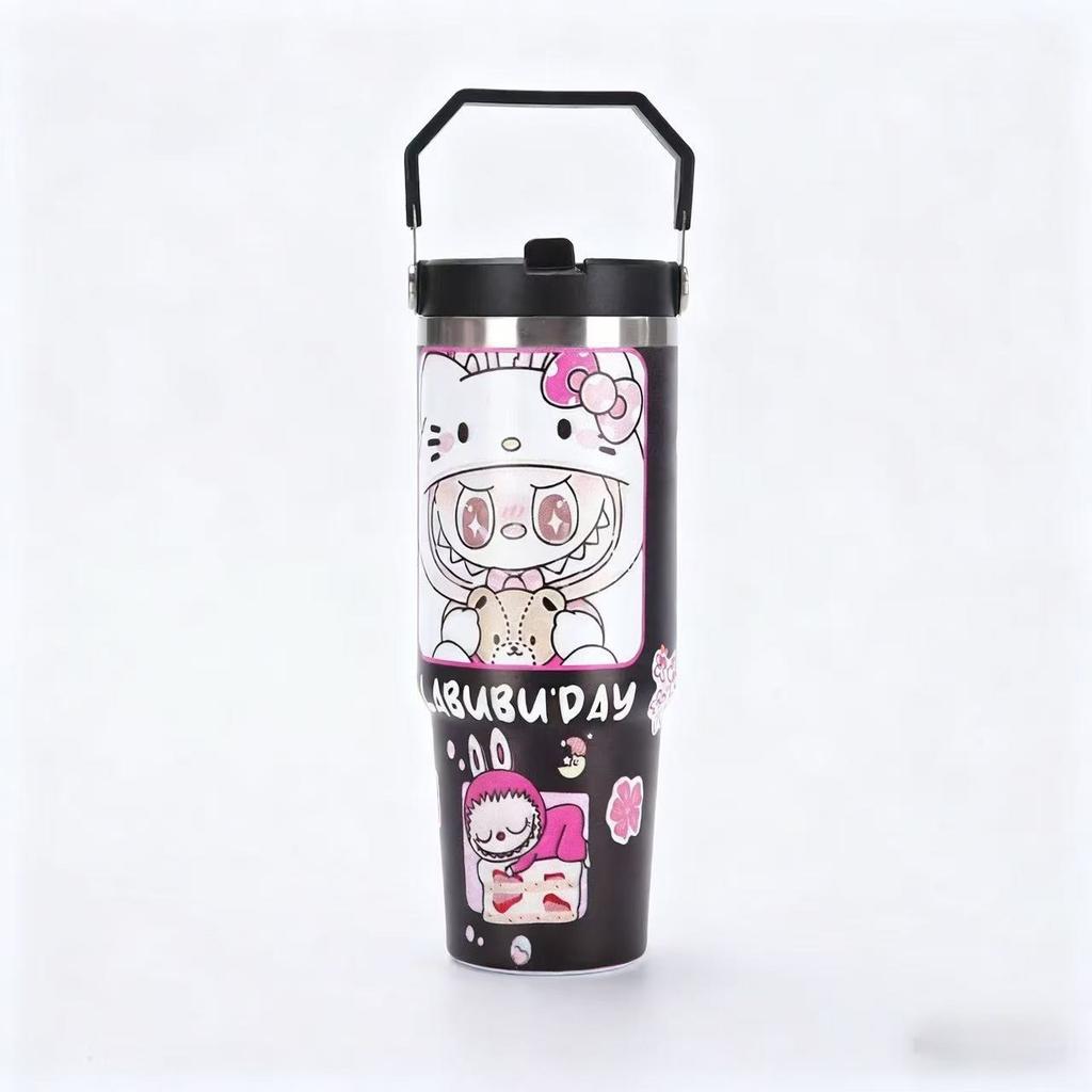 Κινούμενο σχέδιο 30oz Κύπελλο Αυτοκινήτου Εξωτερικού Χώρου 304 Ανοξείδωτος Θερμός Κύπελλο Μονό Ποτό Χειρολαβή Καλαμάκι Κύπελλο Bingba